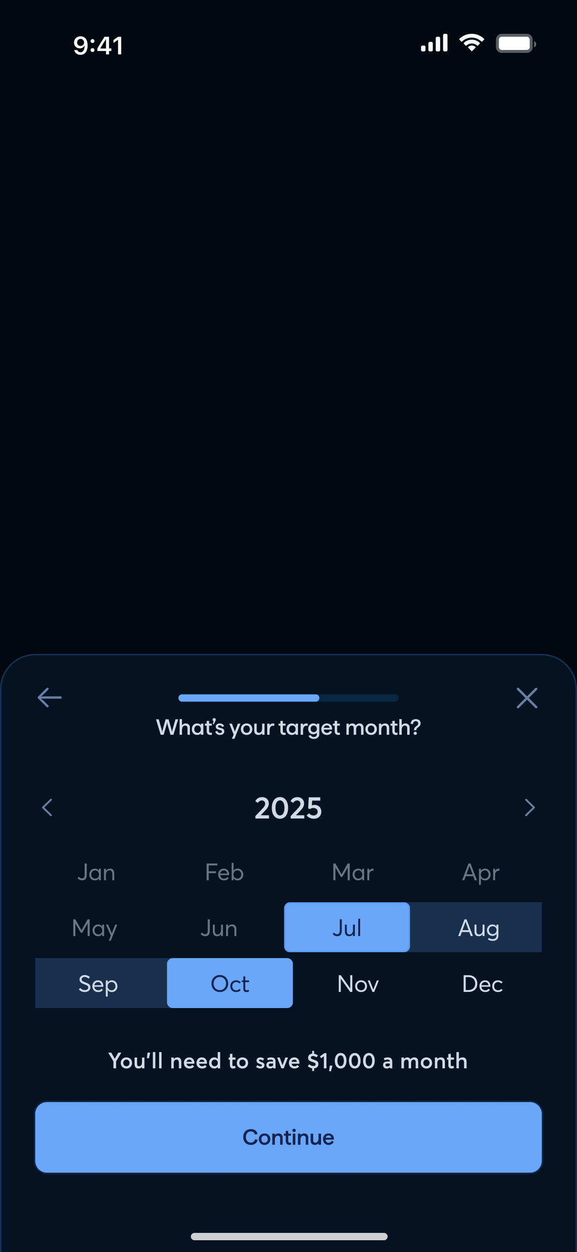 A screenshot of the Goals feature